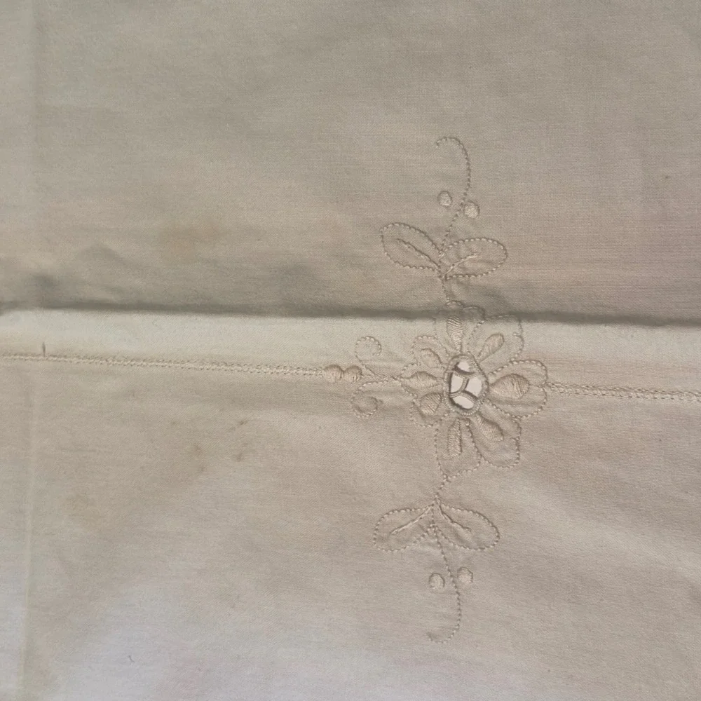 Vintage Tablecloth Embroidered Crochet Lace 60x96 Cream Victorian Cottagecore